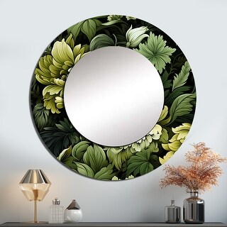 Designart "Tropical Green Jungle Damask" Botanical, Floral Round ...